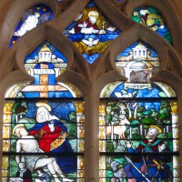 Vitrail du 16ème siècle représentant la Piéta et la conversion de saint Eustache (2008)